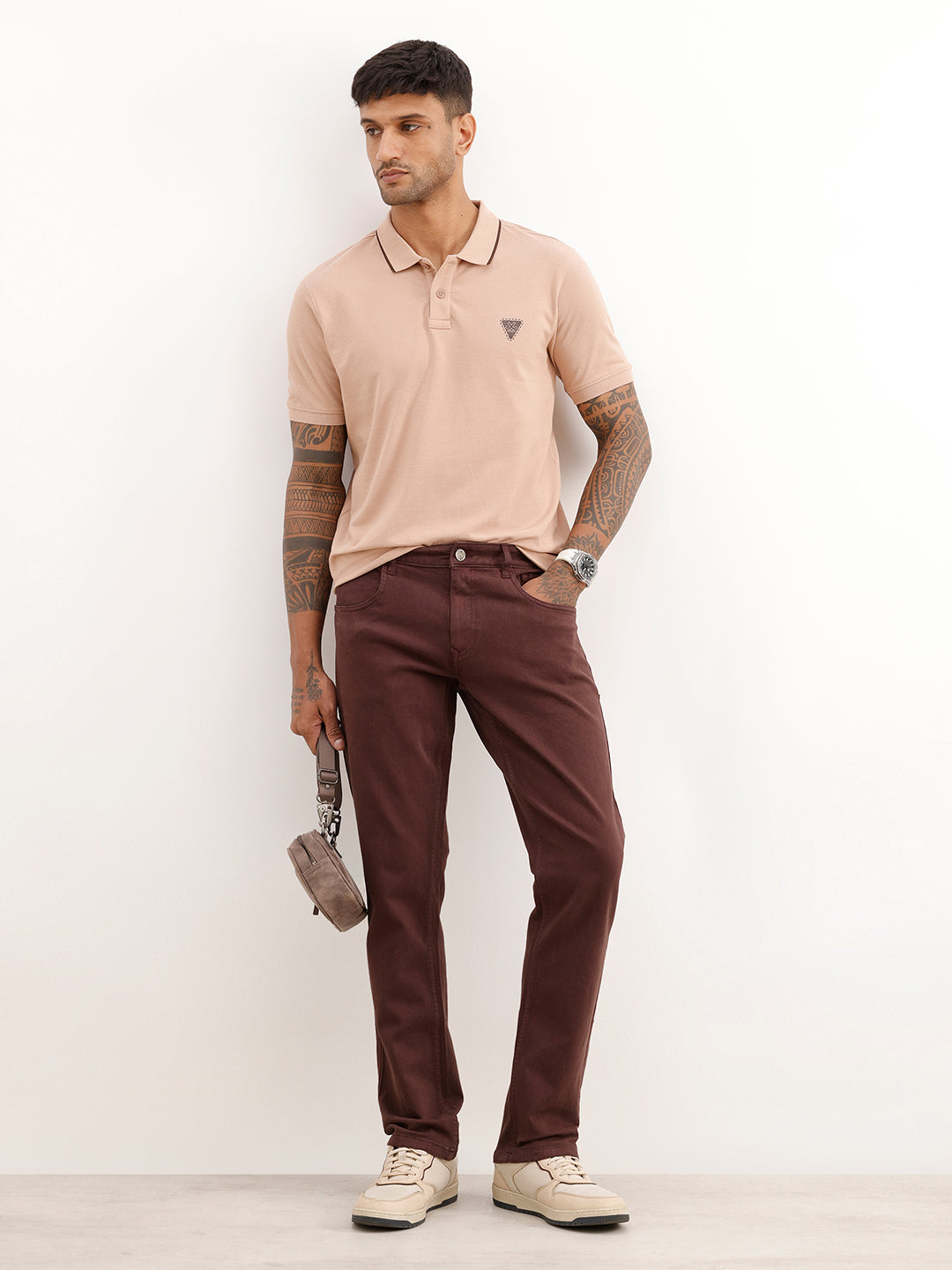 Slim Fit Tipping Collar Polo T-Shirt | Light Brown