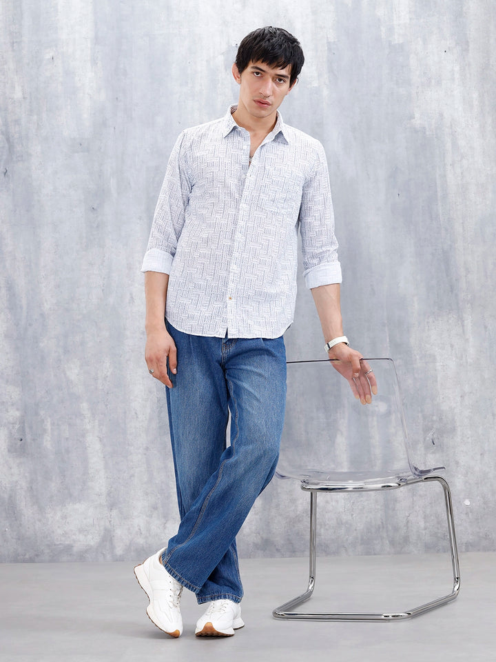 Printed Men's Casual Slim Fit Shirt | Blue