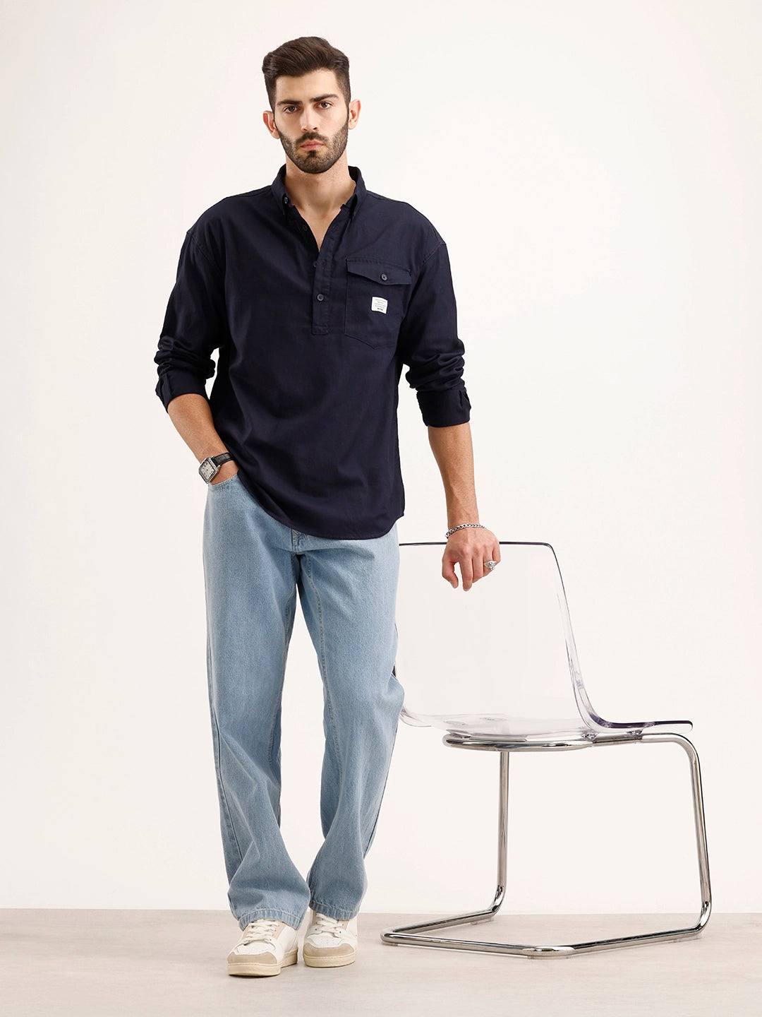Classic Oversized Fit Shirt | Navy Blue