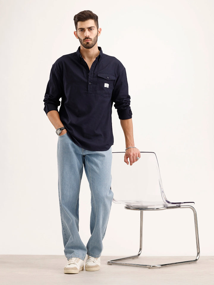 Classic Oversized Fit Shirt | Navy Blue