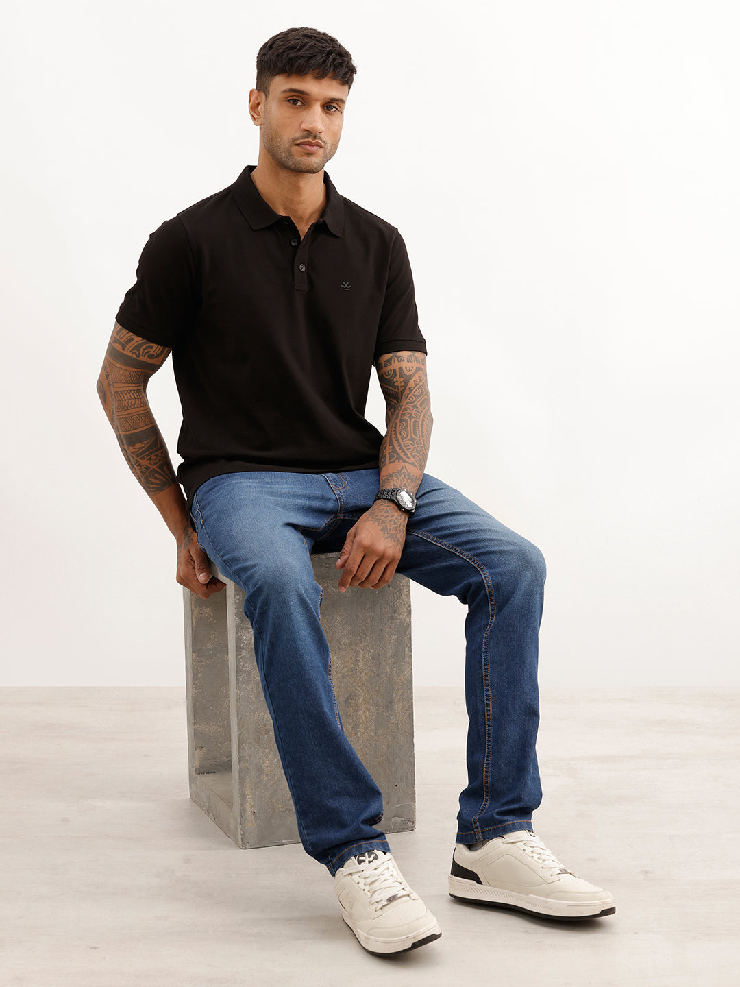 Solid Slim Fit Polo T-Shirt | Black
