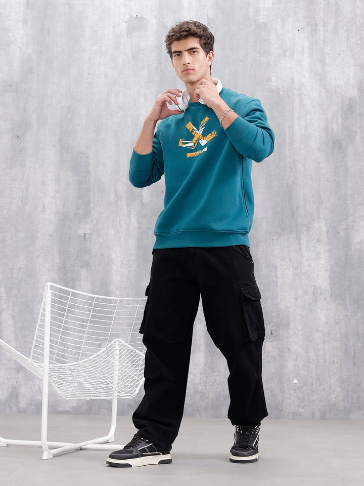 Men's Casual Branded Comfort Fit Sweatshirt | Teal