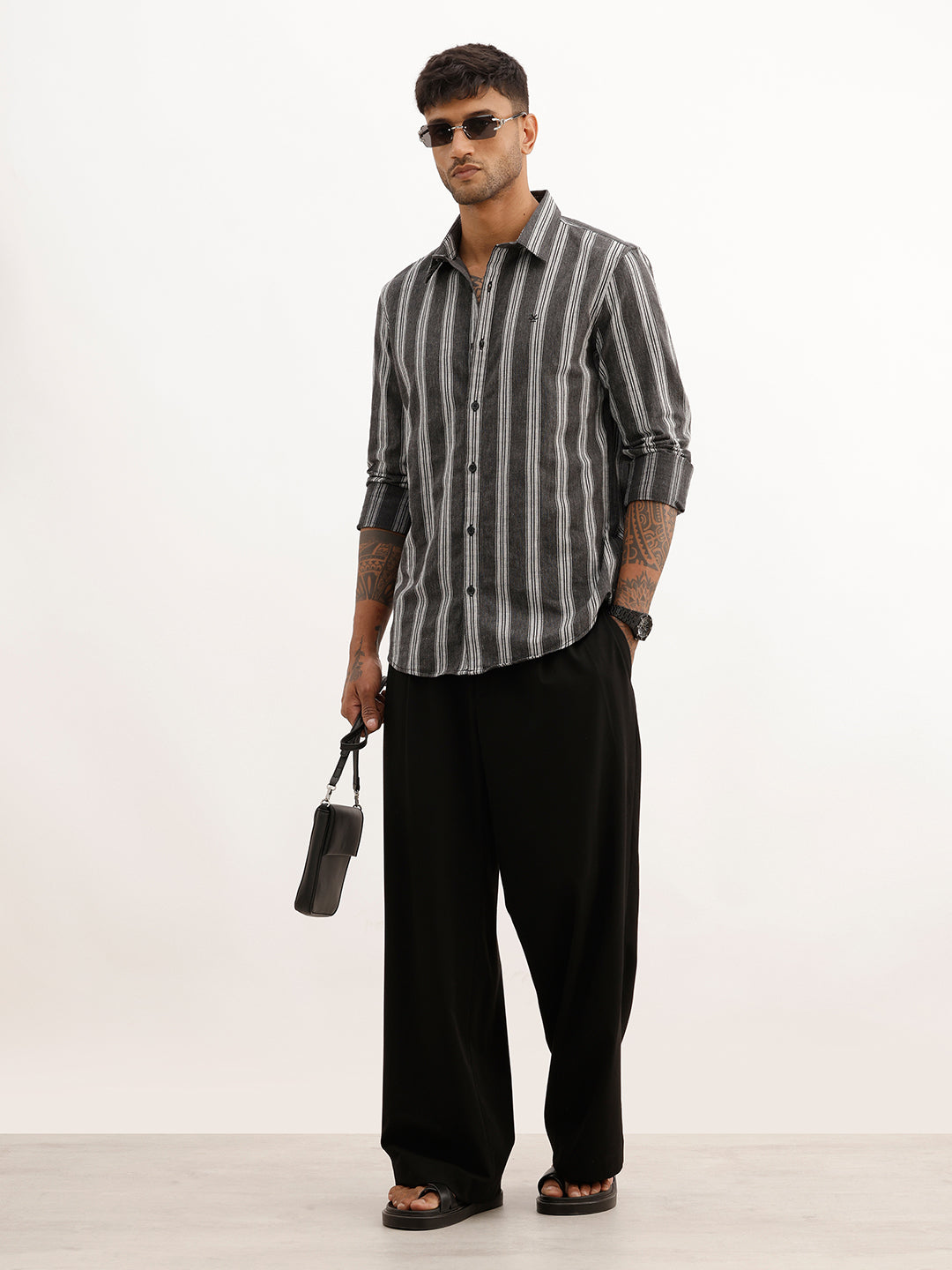 Classic Slim Fit Striped Shirt | Black | WSH02FSSL0033S