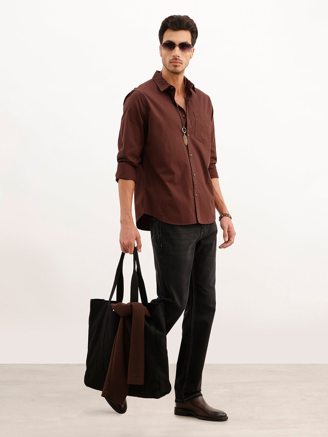 Solid Regular Fit Full Sleeve Shirt | Brown | WWSH9158F