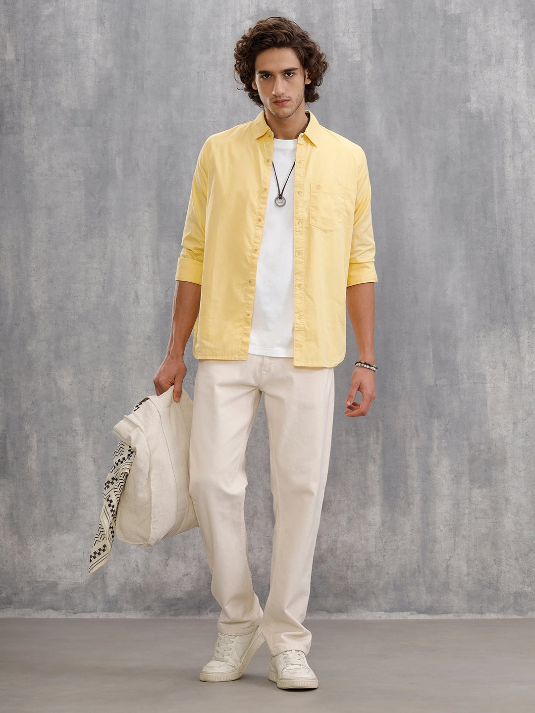 Solid 100%Cotton Regular Fit Shirt |Yellow