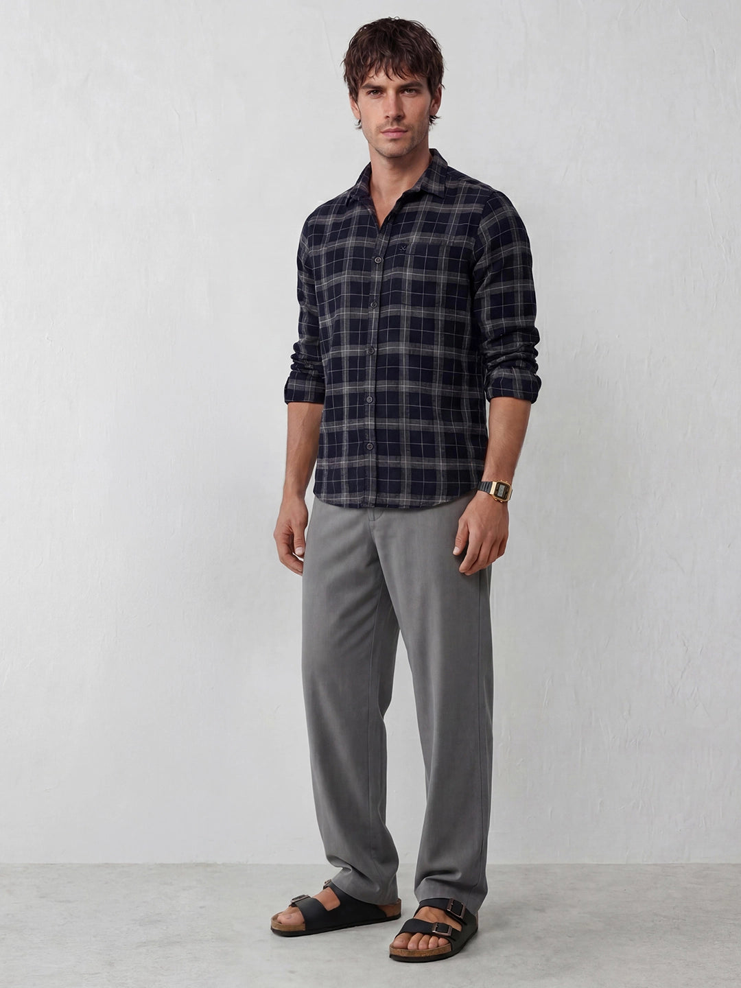 Regular Fit Checkered Shirt | Navy Blue