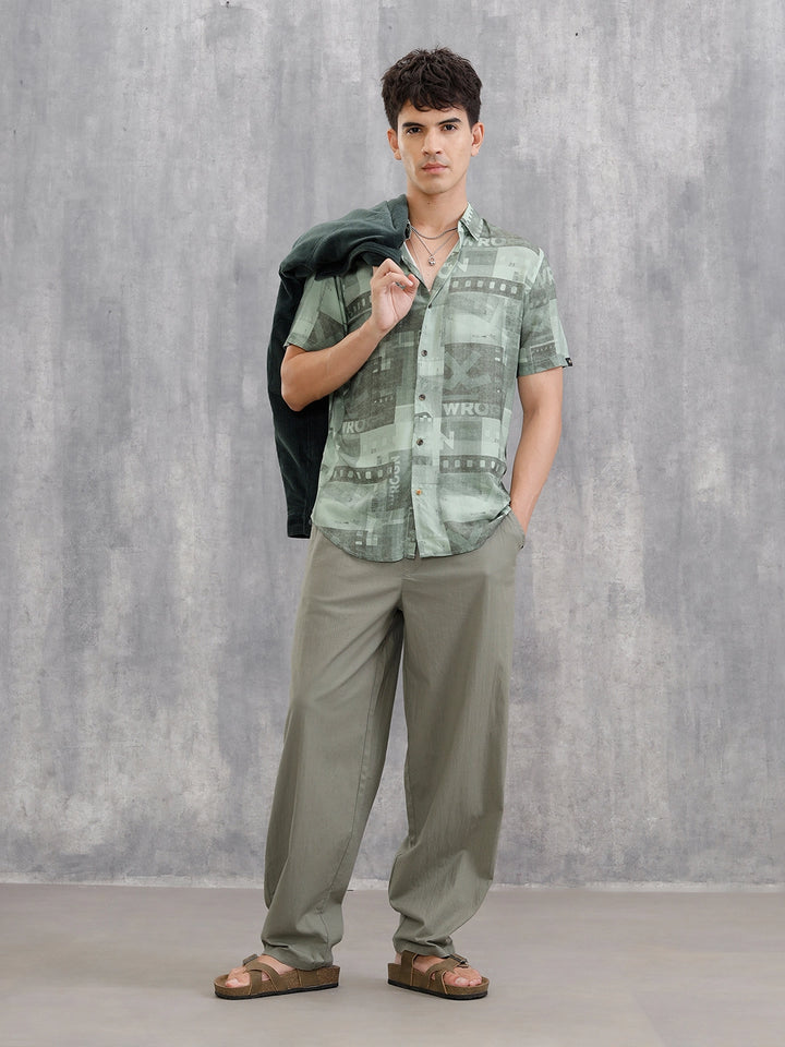 Fluid Viscose Shirt With Photo Reel Print  |  Green