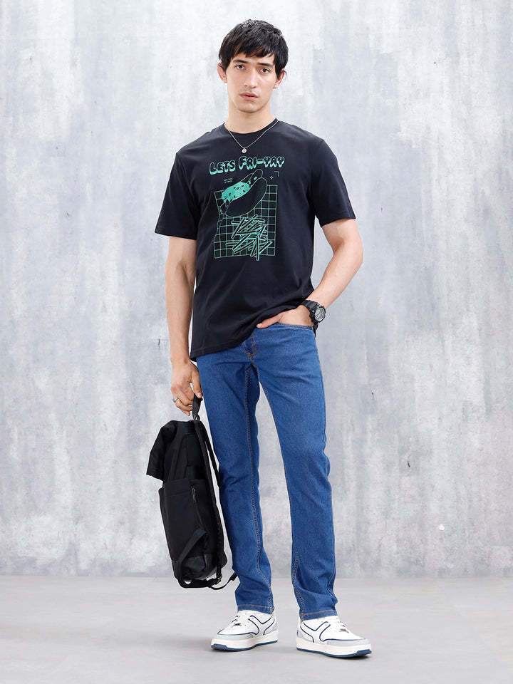 Men’S Casual Regular Fit Graphic Tshirt | Black