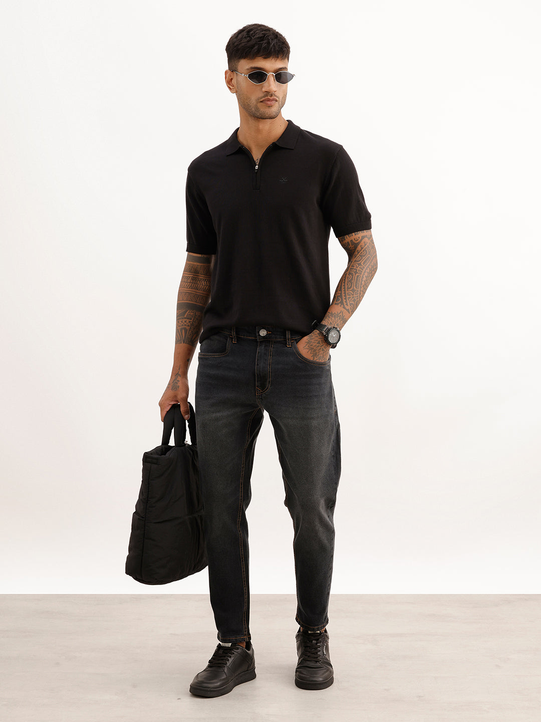 Faded Skinny Crop Denim Jeans | Black