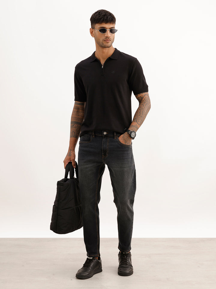 Faded Skinny Crop Denim Jeans | Black