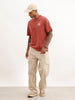 Oversized Washed Back Printed T-Shirt | Red