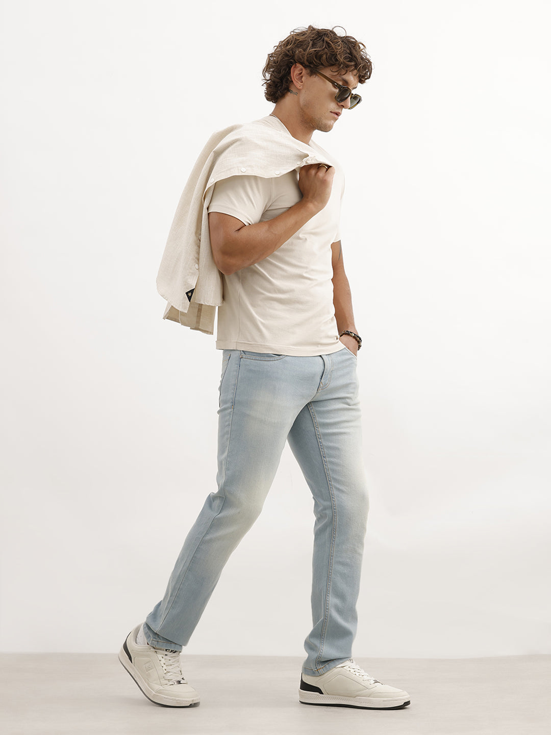 Faded Straight Fit Denim Jeans | Light Blue