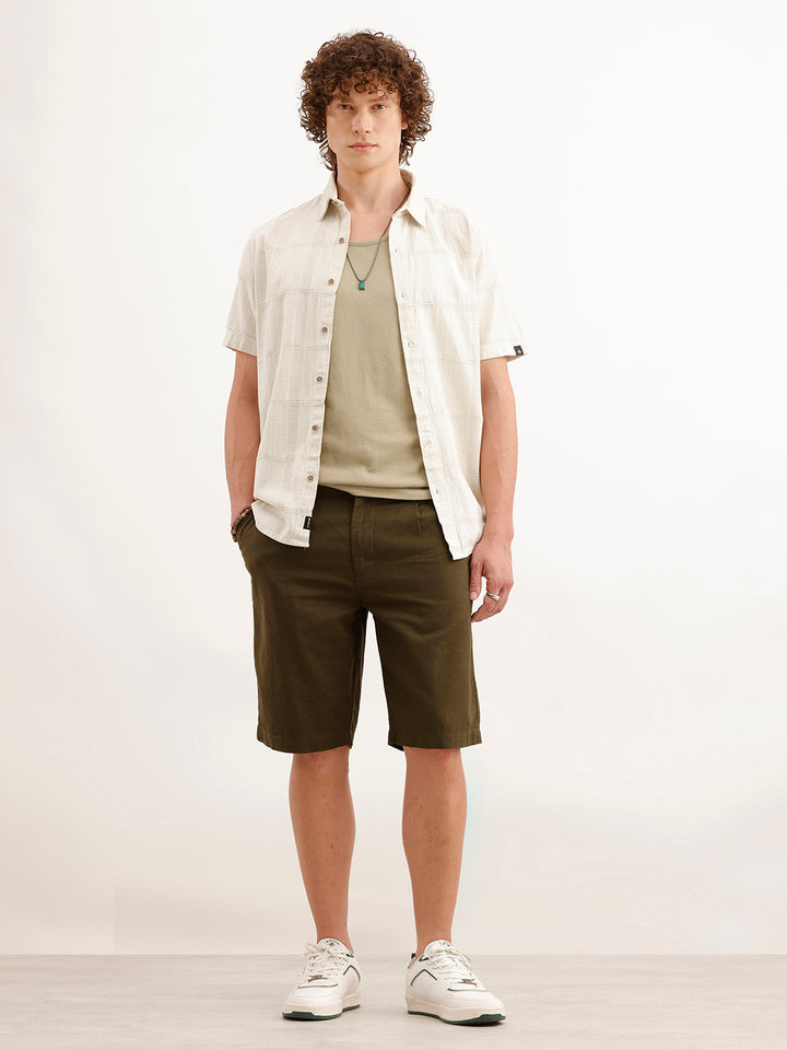 Slim Fit Linen Blend Shorts  | Olive