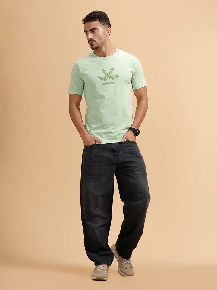 Tonal Logo Printed Slim Fit T-Shirt | Light Green