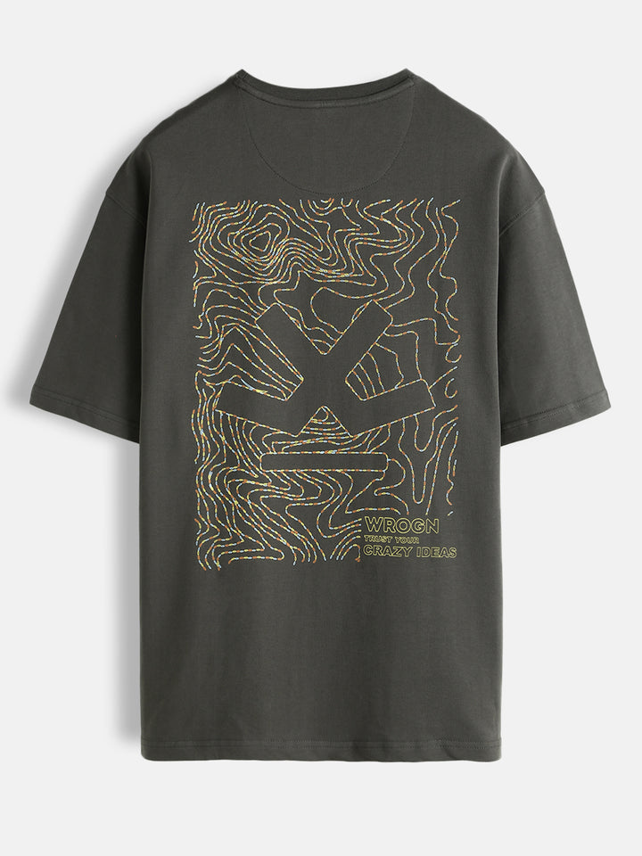 Stitch Printed Oversized Fit T-Shirt | Charcoal