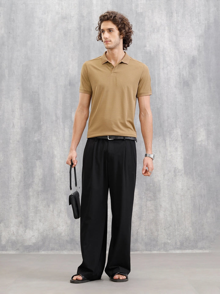 Solid Textured Slim Fit Polo T-Shirt | Brown