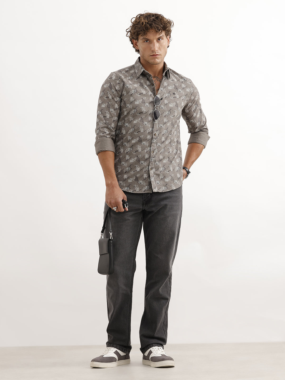 Slim Fit Full Sleeve AOP Shirt | Grey