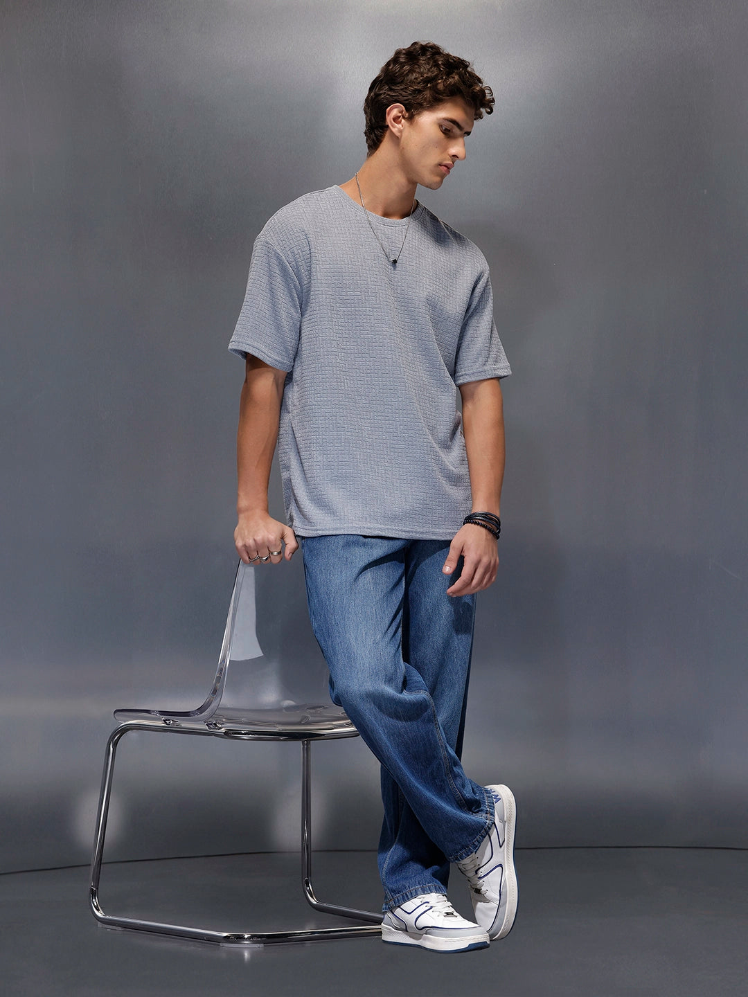 Men's Textured Oversized T-shirt  |  Grey
