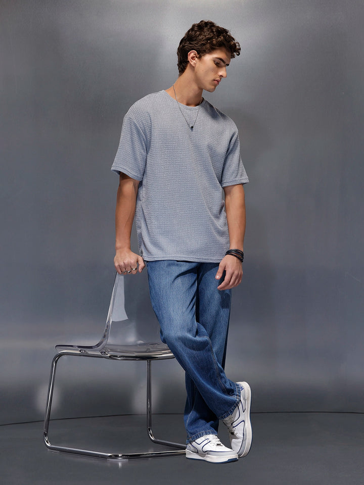 Men's Textured Oversized T-shirt  |  Blue