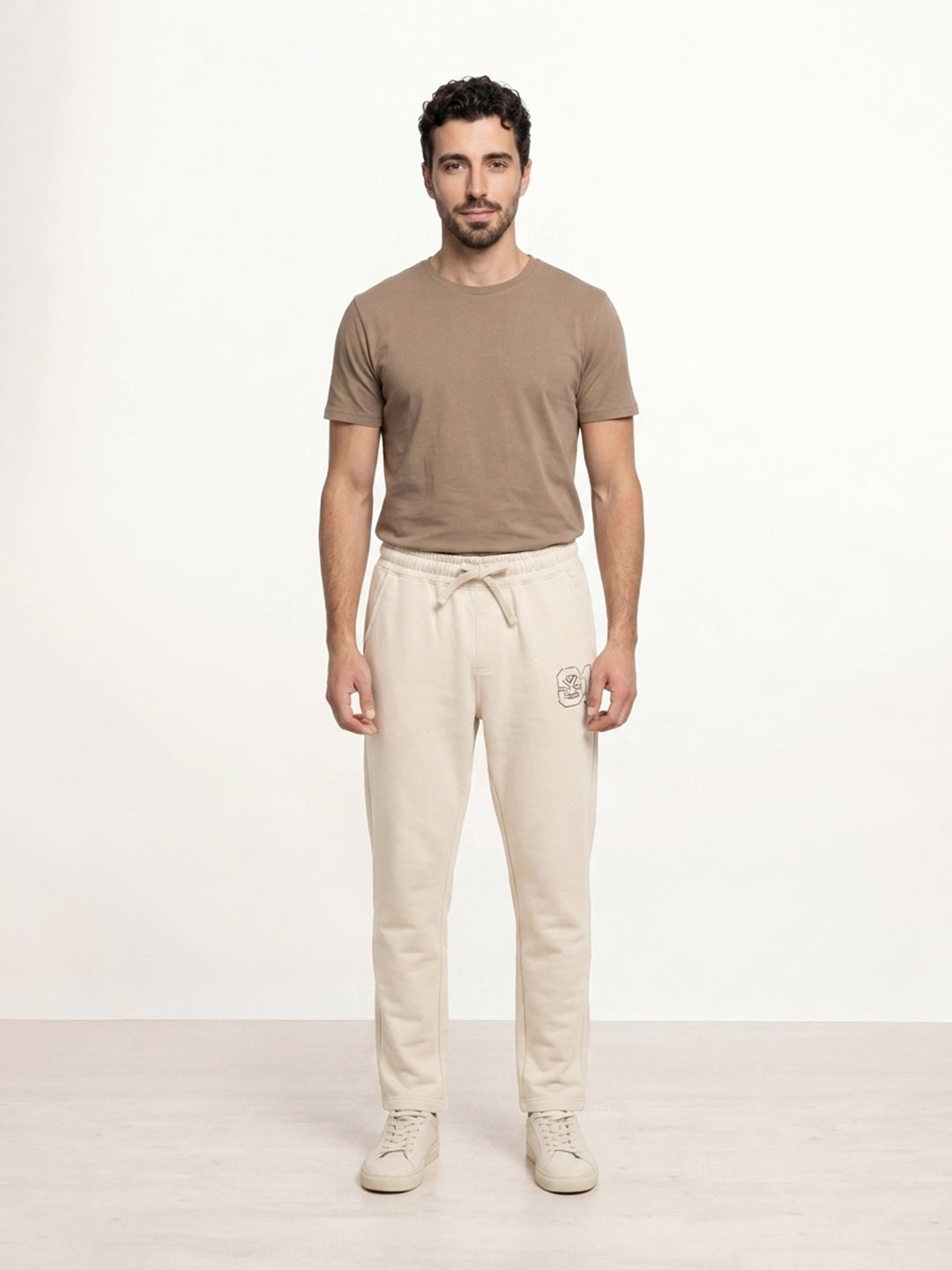 Solid Regular Fit Printed Jogger | Beige