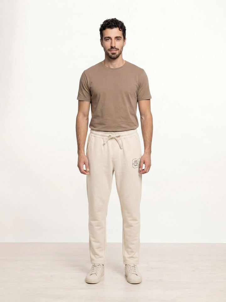 Solid Regular Fit Printed Jogger | Beige