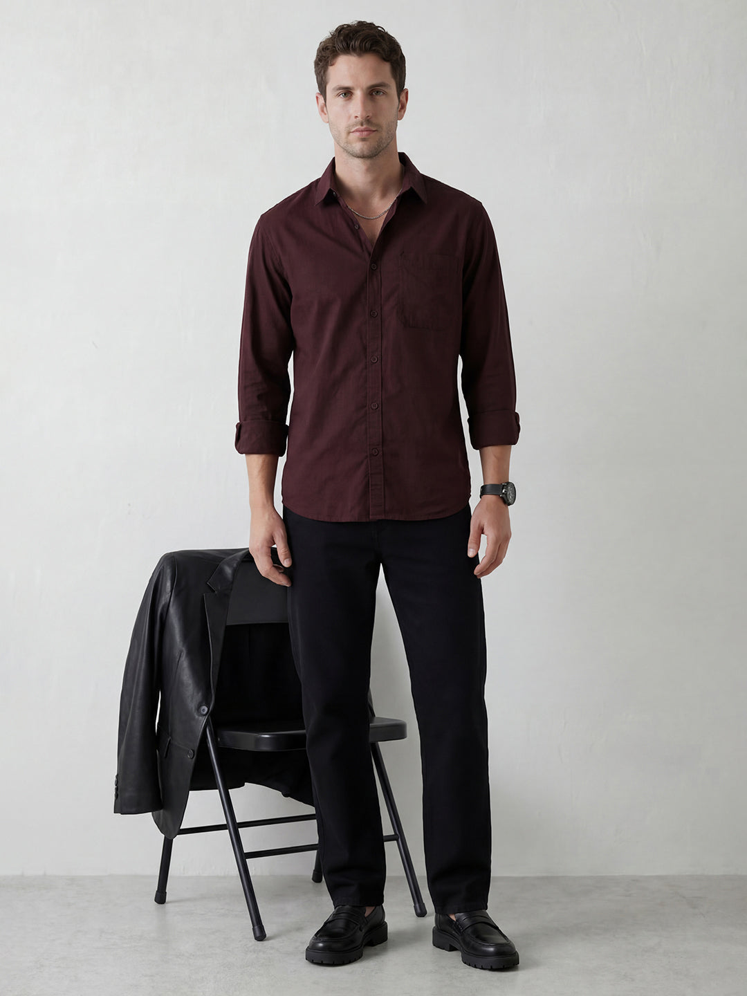 Solid Comfort Fit Full Sleeve Shirt | Wine