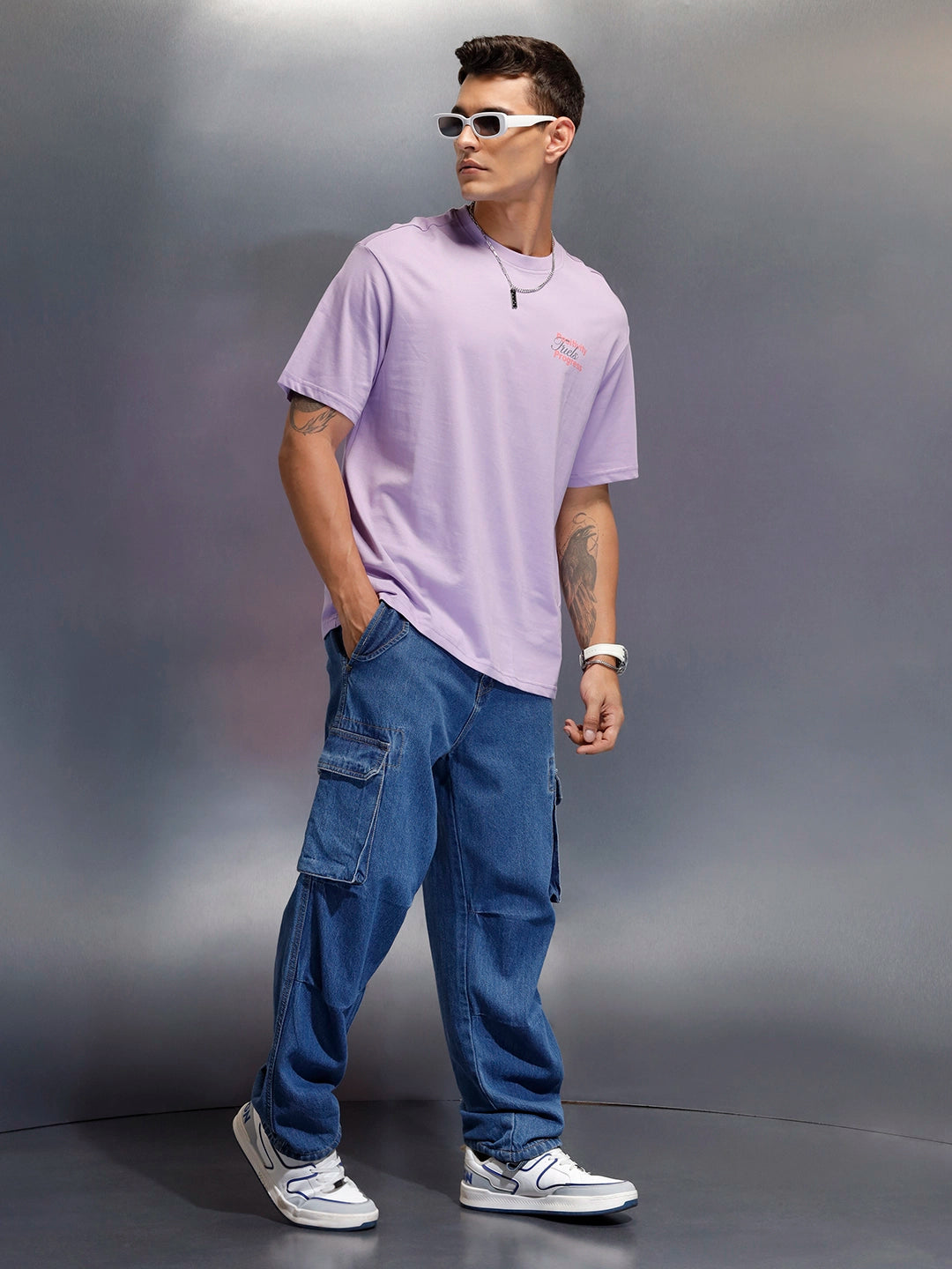 Men's oversized tshirt with graphic print on back  | Purple