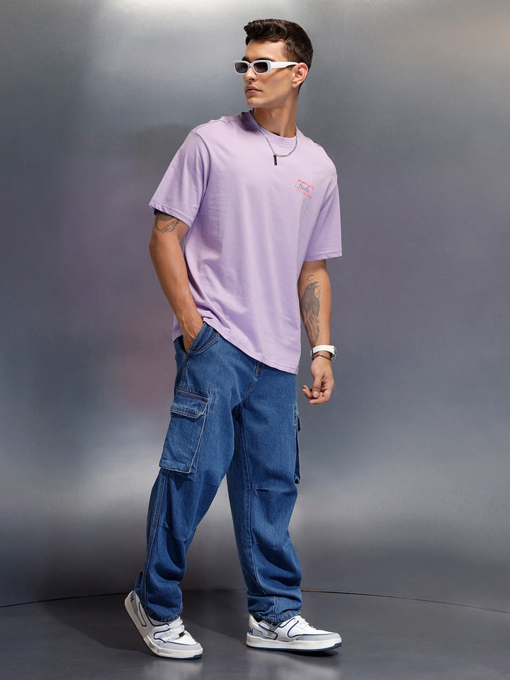 Men's oversized tshirt with graphic print on back  | Purple