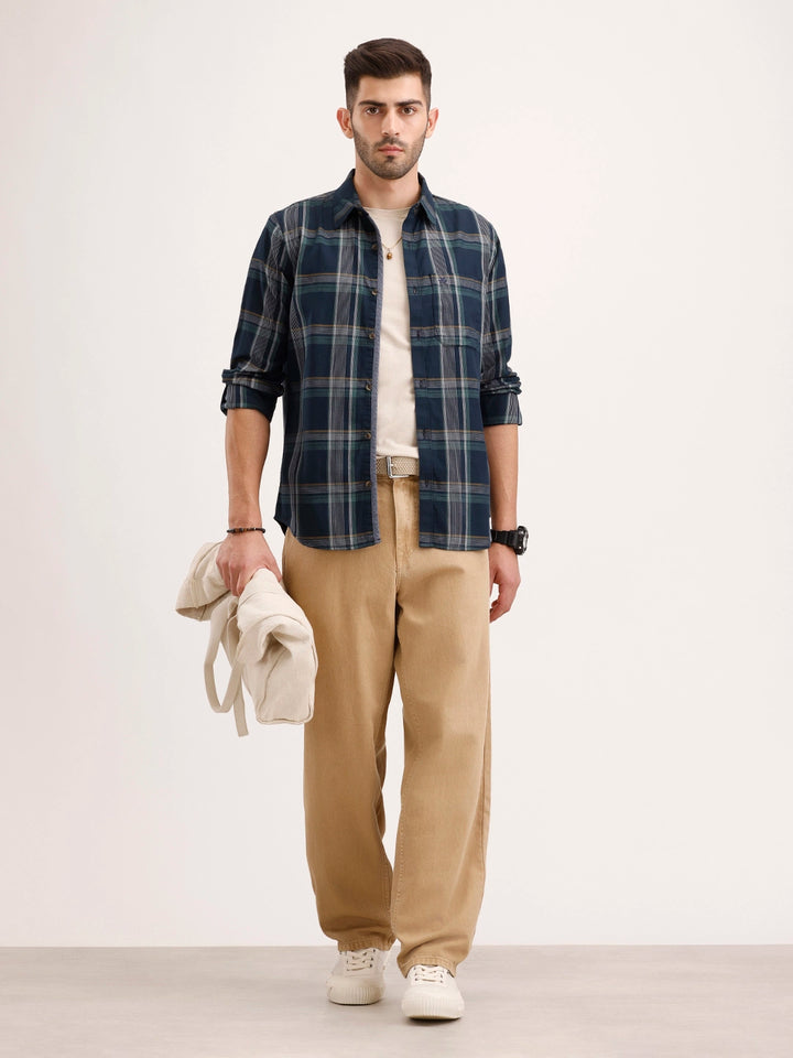 Clssic Slim Fit Checkered Shirt | Blue