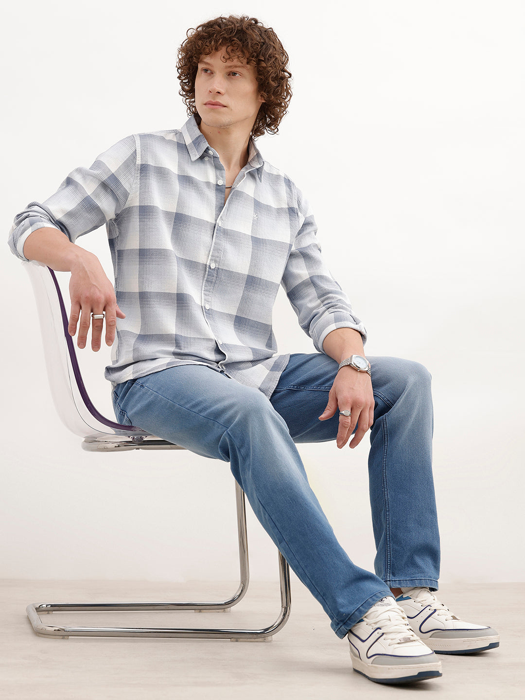 Regular Fit Checkered Shirt | Grey