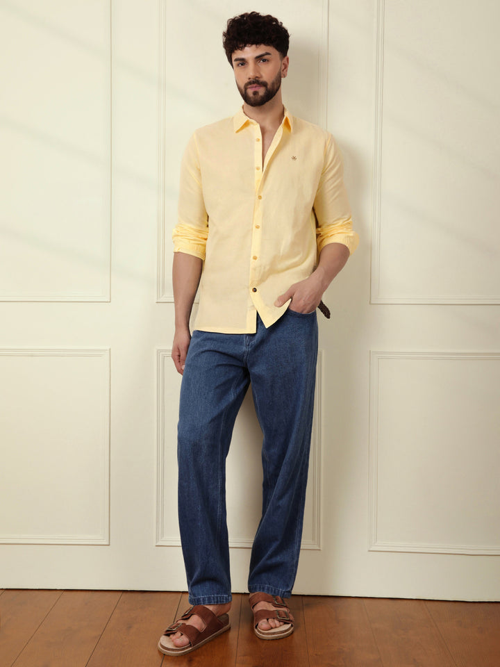 Solid Linen Blend Shirt | Yellow