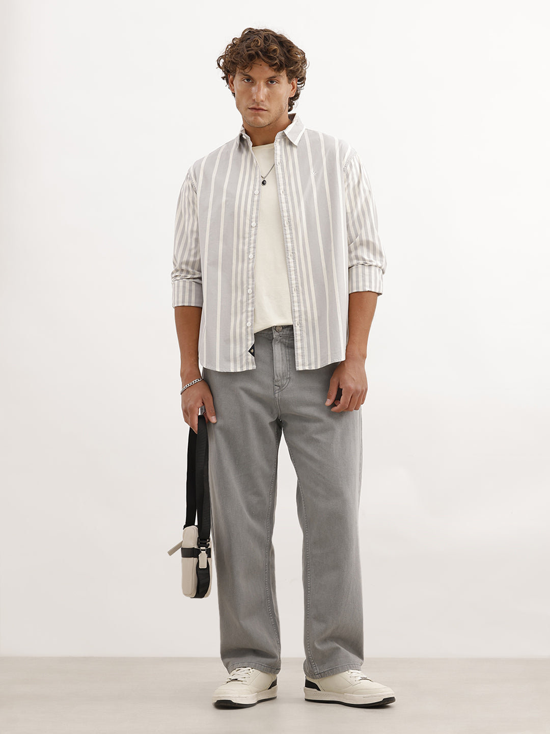 Comfort Fit Full Sleeve Striped Shirt | Grey