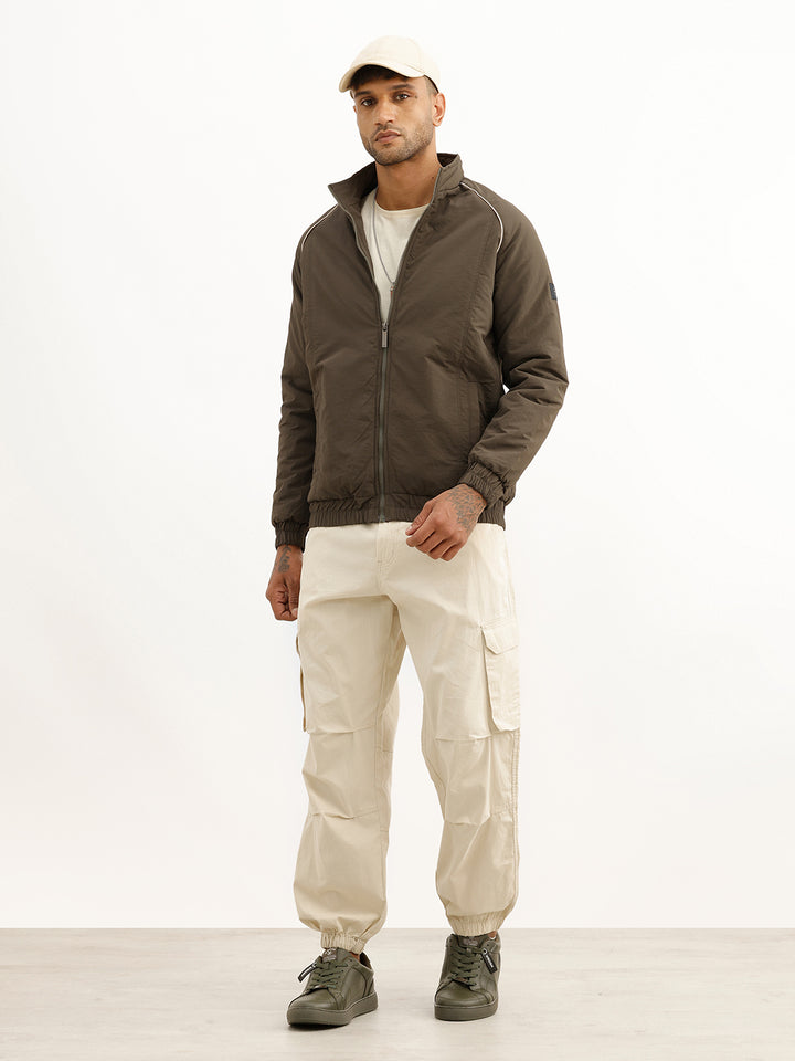 Solid Regular Fit Zipper Jacket | Green