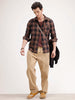 Slim Fit Checkered Shirt | Brown