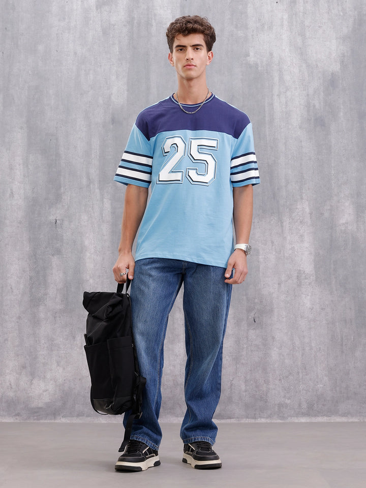 Men’s Colorblock Varsity Graphic Oversized Fit T-Shirt | Blue
