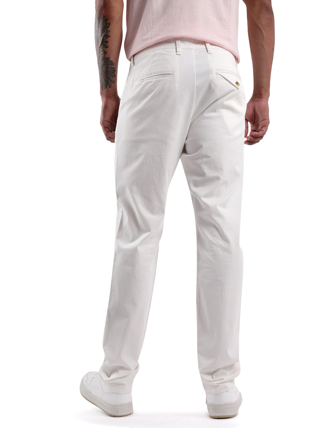 Solid White Twill Slim Fit Trouser