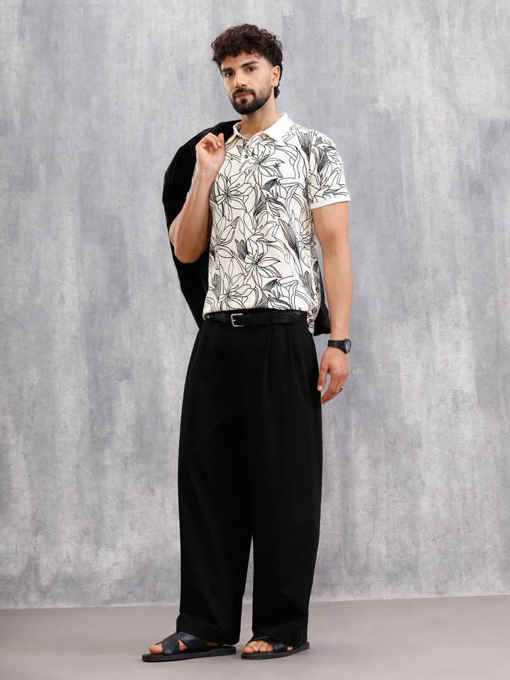 Floral Abstract Aop Polo T-Shirt  | Off White