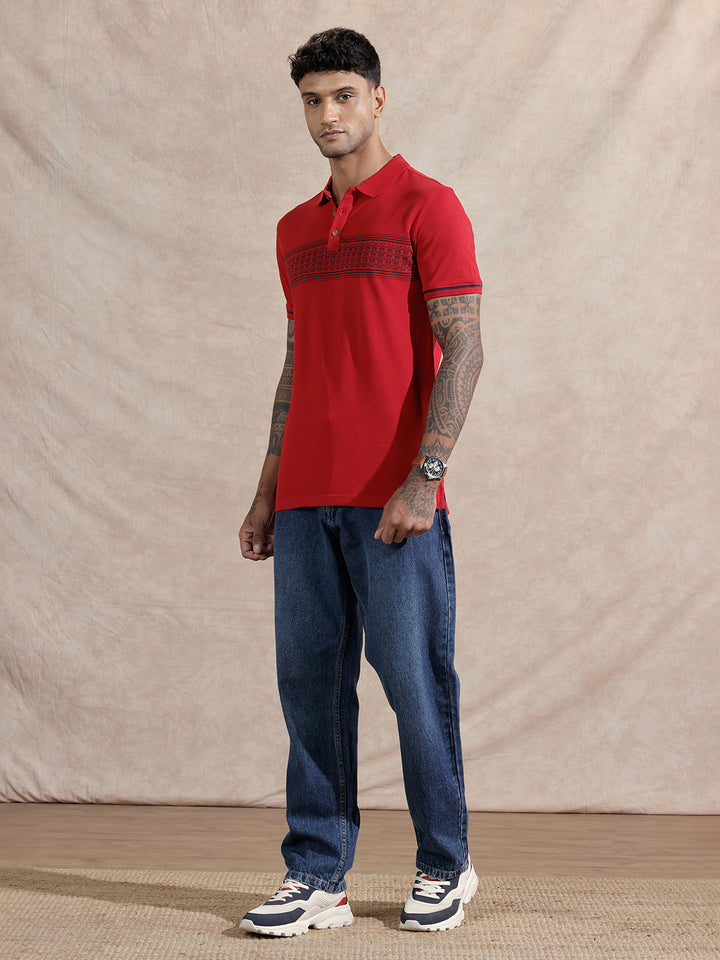 Monogram Logo Striped T-Shirt | Red