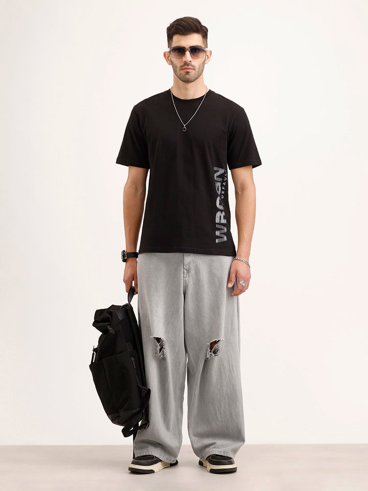 Comfort Fit Placement Printed T-Shirt | Black