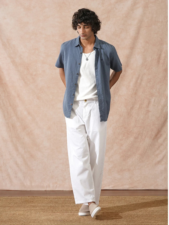 Textured Short Sleeve Shirt | Blue