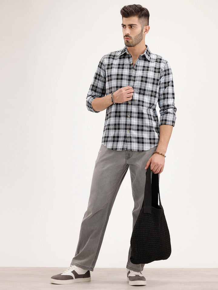Regular Fit Checkered Shirt | Light Blue