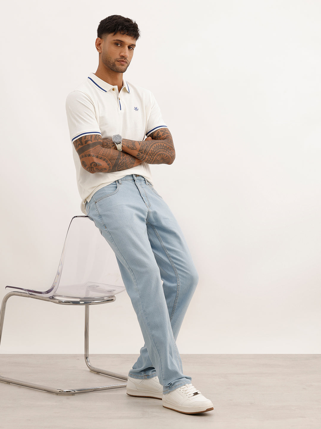 Solid Straight Fit Denim Jeans | Light Blue