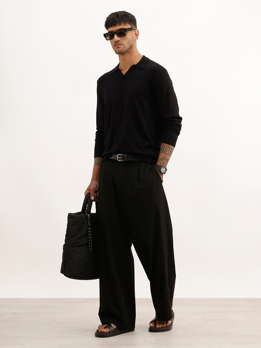 Solid Slim Fit Full Sleeve Polo T-Shirt | Black | WPT02FSSL1629S