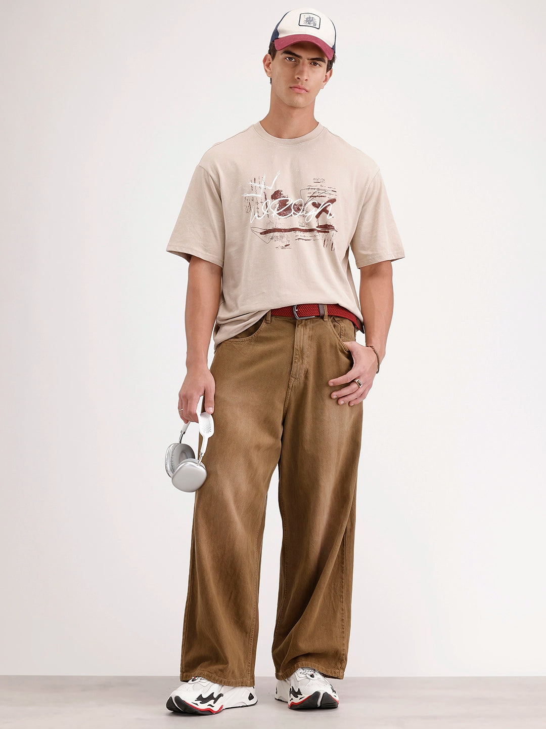 Oversized Placement Printed T-Shirt | Beige