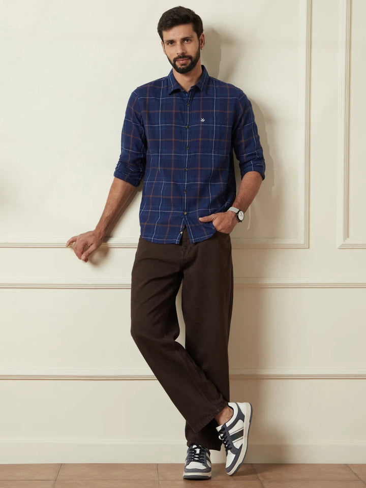 Checked Twill Slim Fit Shirt | Blue