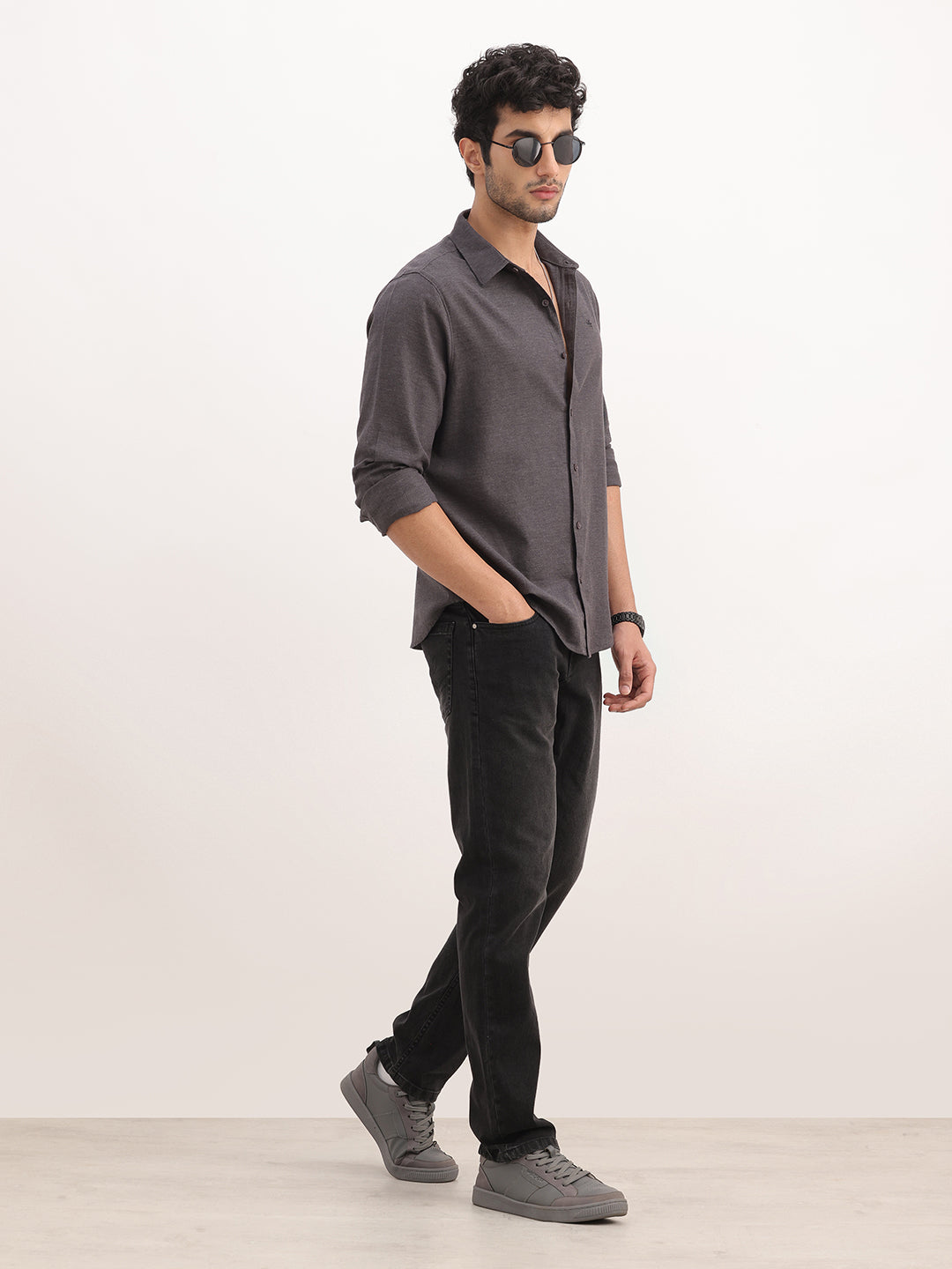 Slim Fit Solid Full Sleeve Shirt | Black