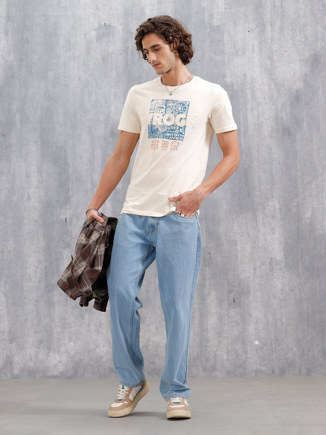 Ancient Markings Inspired Brand Carrier Slim Fit T-Shirt | Beige