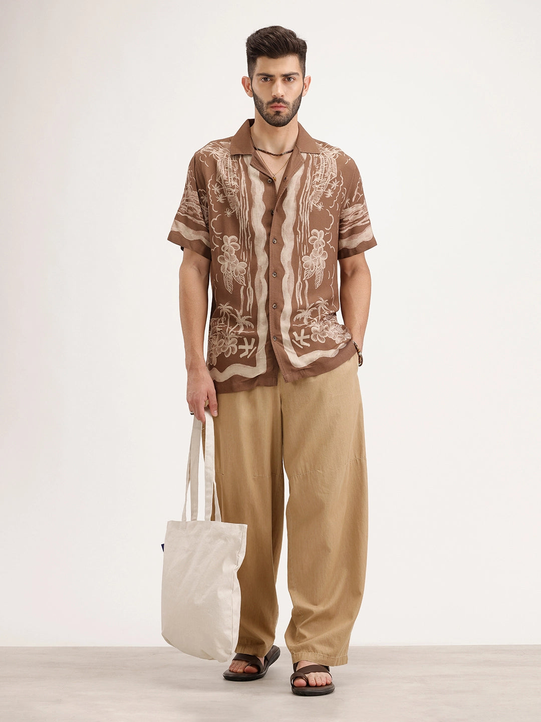 Resort Collar Slim Fit Printed Shirt | Brown