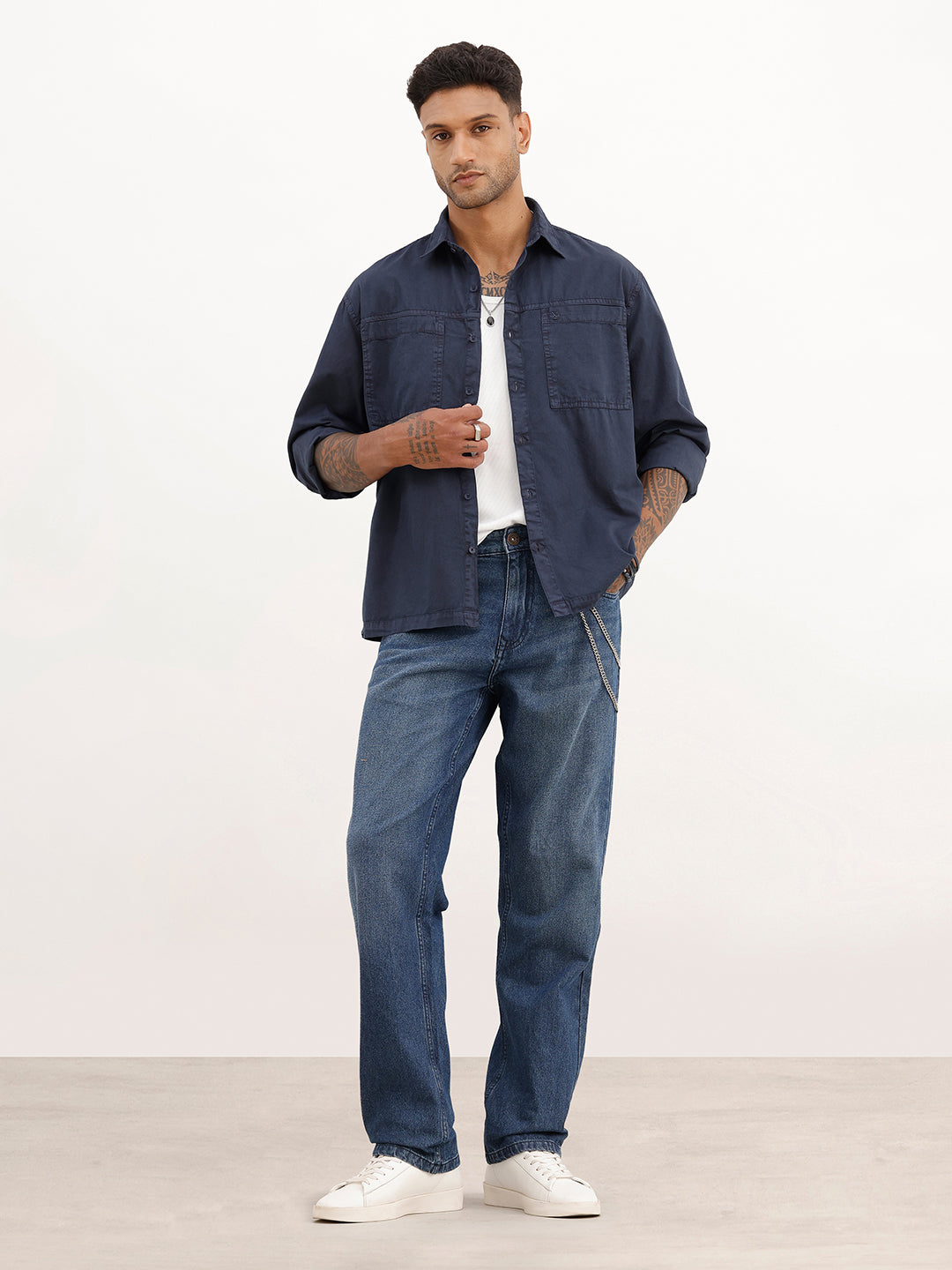 Solid Double Pocket Full Sleeve Shirt | Blue