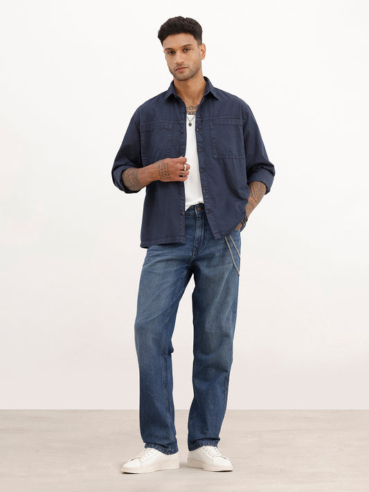 Solid Double Pocket Full Sleeve Shirt | Blue